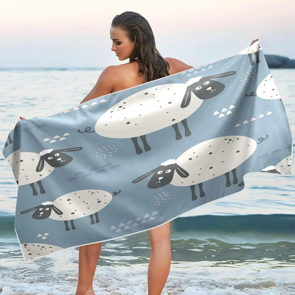 Bestwell Cute Black Face Sheep Beach Towel Oversized Towel Blanket, Thin Lightweight Microfiber Sand Free Quick Dry Towel, 31”X71” Multipurpose Pool Bath Yoga Swim Shower Towel