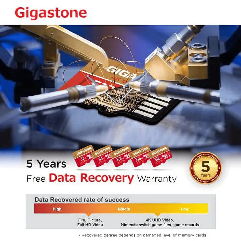 Gigastone 64GB Micro SD Card, 4K Video Recording, 4K Camera Pro, compatible with Nintendo Switch, Dash Cam, GoPro Cameras, R/W up to 95/35 MB/s, Micro SDXC UHS-I A1 V30 Class 10, 5 Pack (5x64GB)