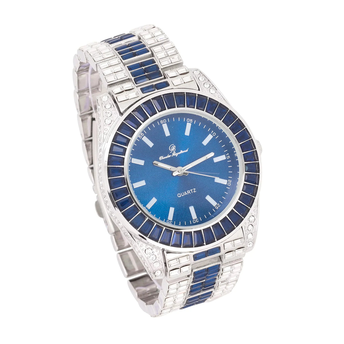 Watch on and Bust Down The Wrist with Lotta of The Whitest and Colorful Crysal Clear Flawless Baquettes! Newest Bling'ed Out Charles Raymond Timepiece - ST10377S Jet Blue
