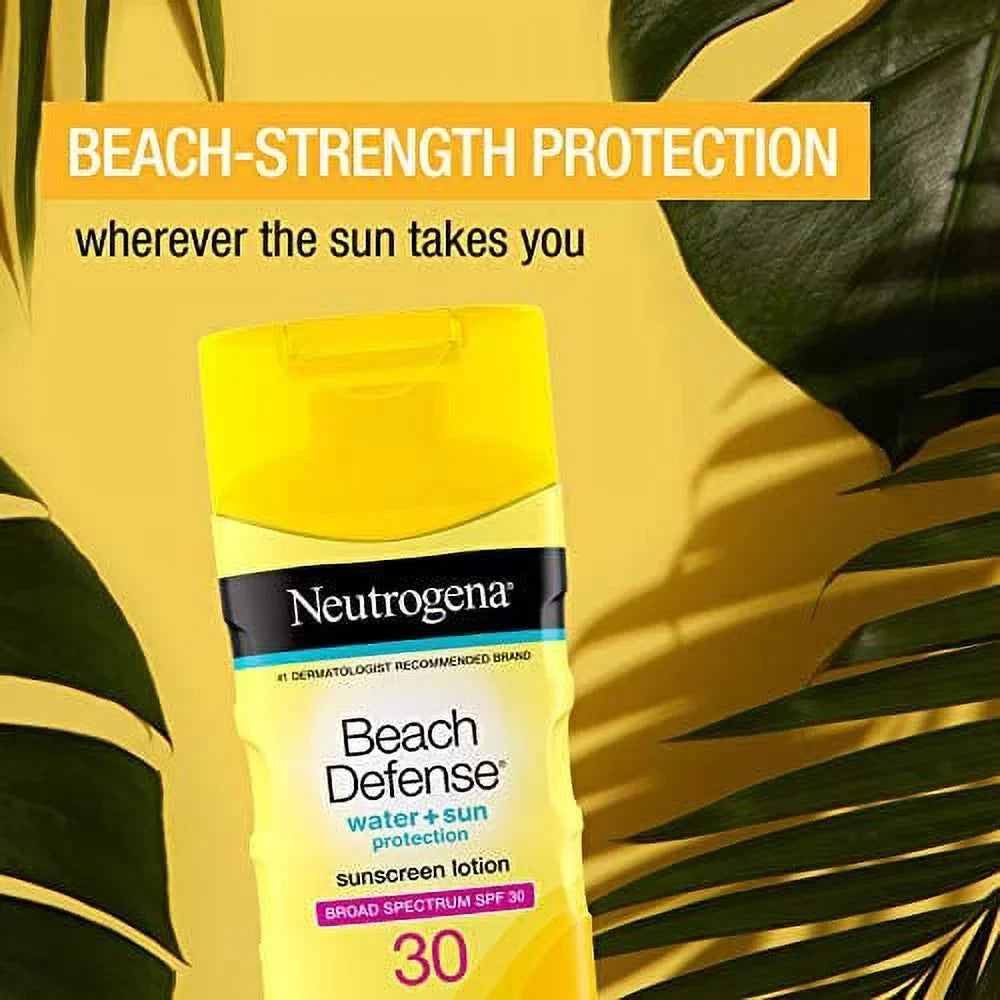 Neutrogena Beach Defense Fluid Resistant Monitor Body Lotion with Broad Spectrum SPF 30, Oil-Free and Fast-Absorbing, 6.7 oz