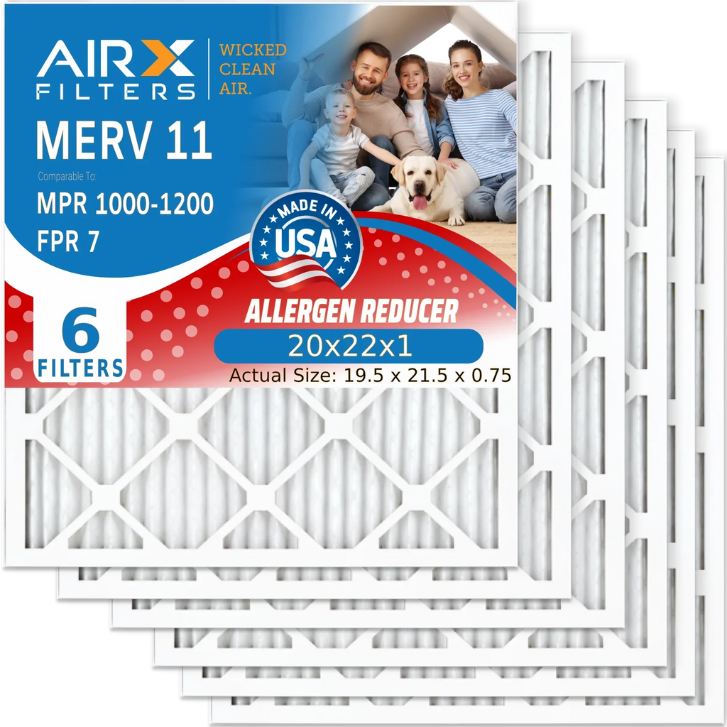 20x22x1 Air Filter MERV 11 Comparable to MPR 1000, MPR 1200 & FPR 7 Electrostatic Pleated Air Conditioner Filter 6 Pack HVAC Premium USA Made 20x22x1 Furnace Filters by AIRX FILTERS WICKED CLEAN AIR.