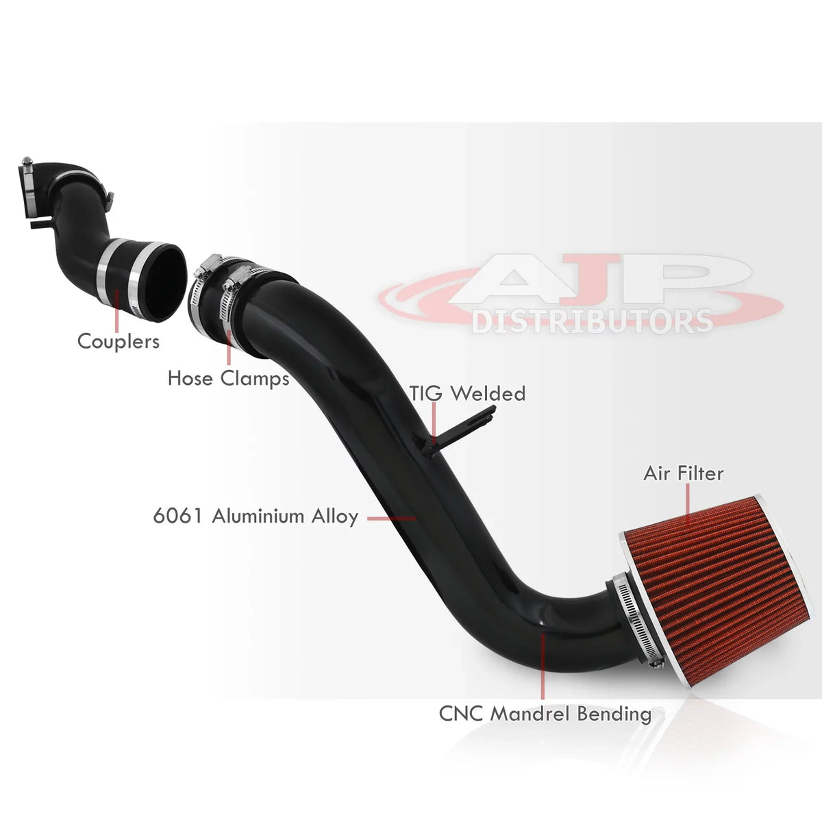 AJP Distributors Cold Air Intake CAI JDM Induction System Black Aluminum Piping Tube + Filter Compatible/Replacement For Mitsubishi Eclipse Galant 2.4L L4 3.0L V6 1999 2000 2001 2002 2003 2004 2005