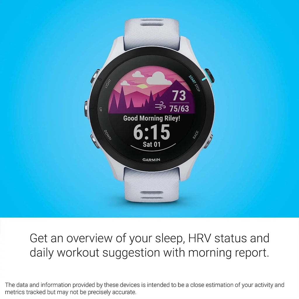 Garmin Forerunner 255S Music, Smaller GPS Running Smartwatch with Music, Advanced Insights, Long-Lasting Battery, Whitestone with Charging Base, USB Car/Wall Adapters & 6Ave Cleaning Kit