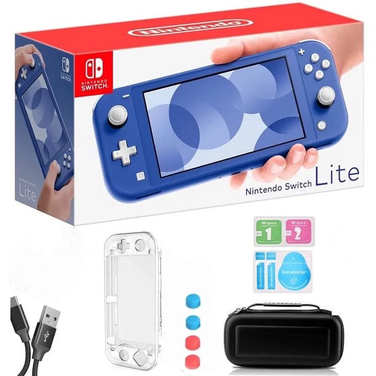 Nintendo Switch Lite Blue - 5.5" Monitor Display, Built-in Plus Control Pad, Built-in Speakers, 802.11ac WiFi, Bluetooth, Bundle with Carrying Case + USB cable
