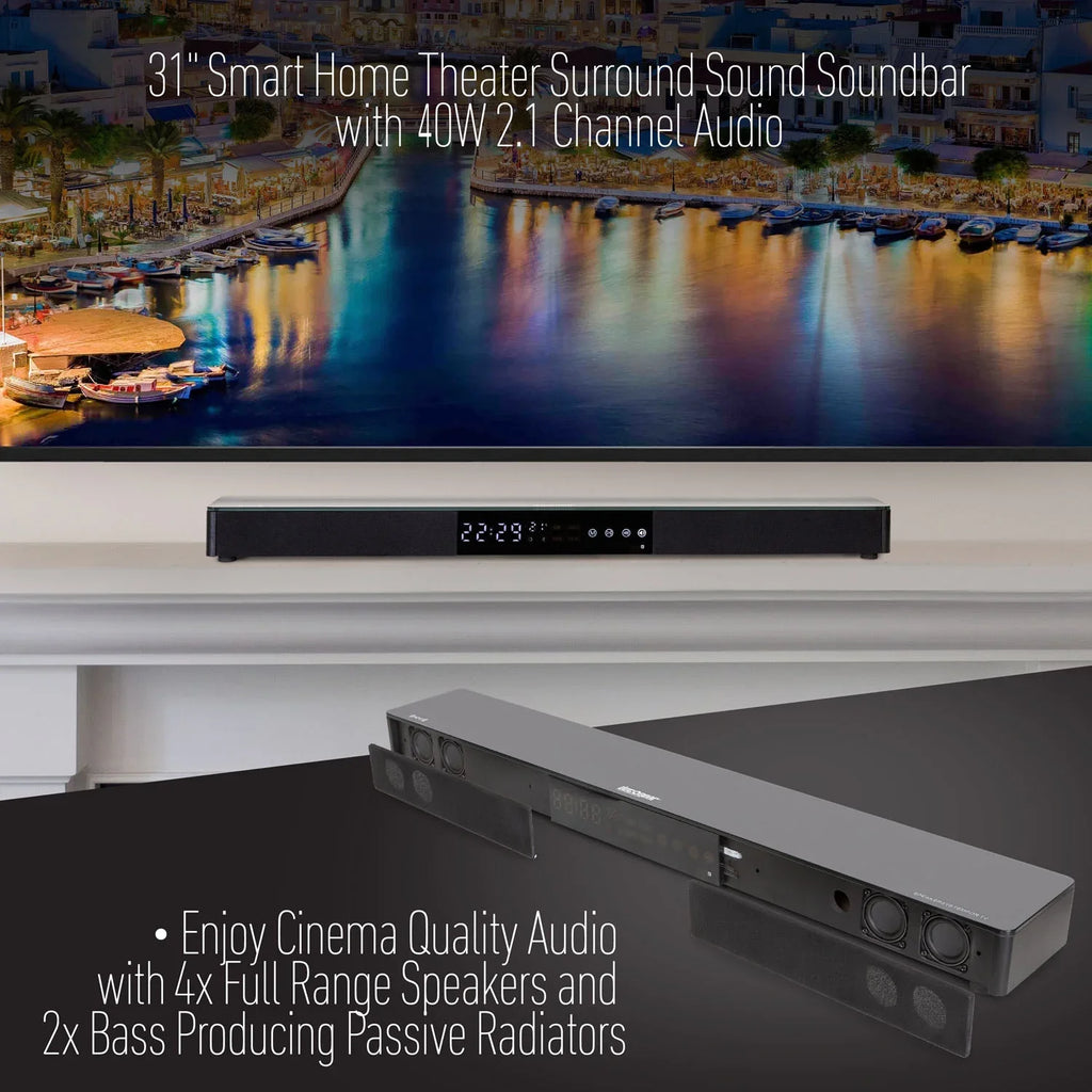 Deco Gear Home Theater Surround Sound 31" Soundbar 2.1 CH Audio Wireless Bluetooth NFC (PA30W) - (OPEN BOX)
