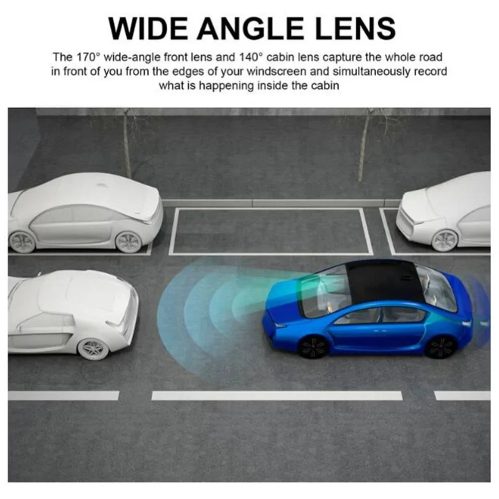 ALLTIMES 1080HD Car Dash Cam Recorder, 3 in 1 Cameras Front Interior Rear 2" HD IPS Display Monitor G-Sensor, Motion Detection, Loop Recording, with Car Charger and Video Cable
