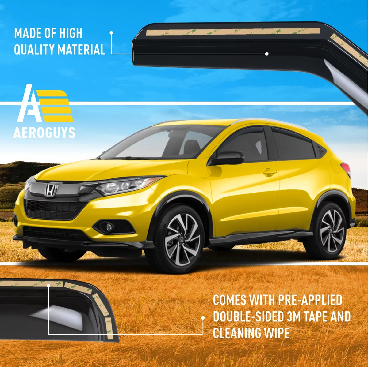 AEROGUYS In-Channel Window Deflectors Extra Long-lasting Window Visors Rain Guards Fit for Honda HR-V 2016-2022, Sun Visors, Wind Vent Visors, Car Accessories - 4 pcs. AG0157