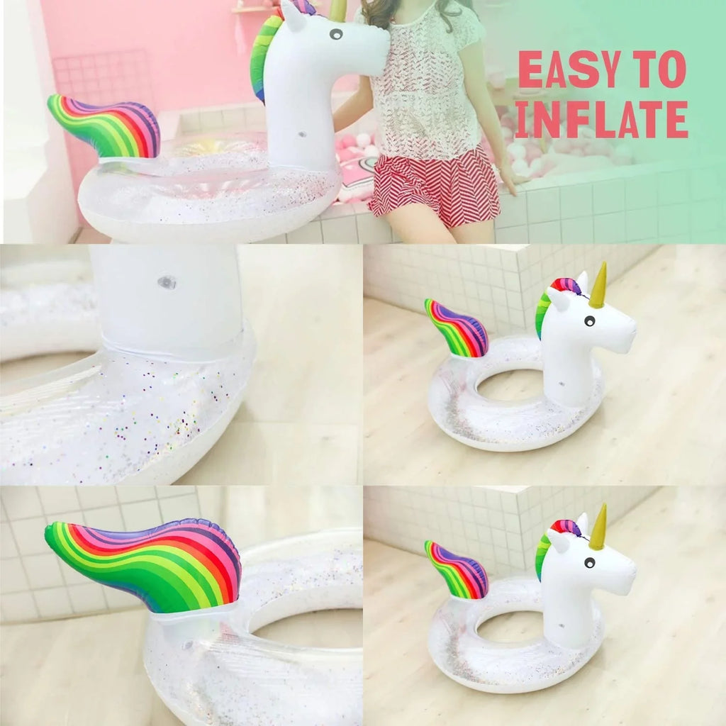 Blossom Glitter Sequins Animal Pool Floats, Inflatable Unicorn Ring Pool Float, Swimming Pool Ring, Pool Inflatables for Kids and Adults, Pool Toys Inflatable, Fluid Float | 48 Inch