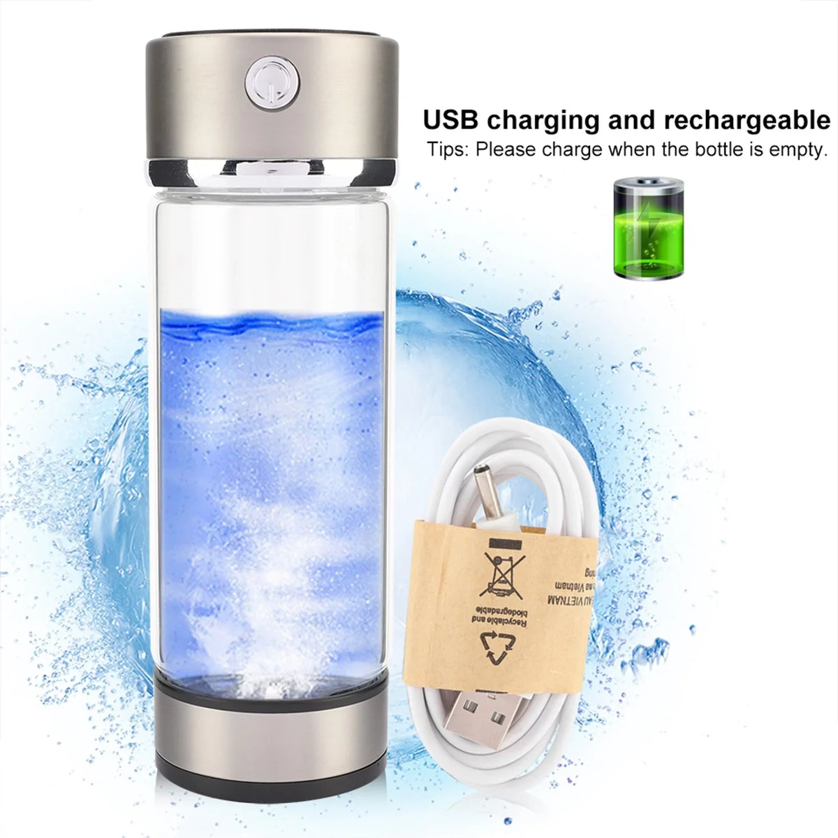 Portable Healthy Hydrogen Rich Fluid Maker Lonized Fluid Generator Bottle Lonizer Anti-Aging Antioxidant USB Rechargeable Liquid Filter Purifier Keep Body Hydrated