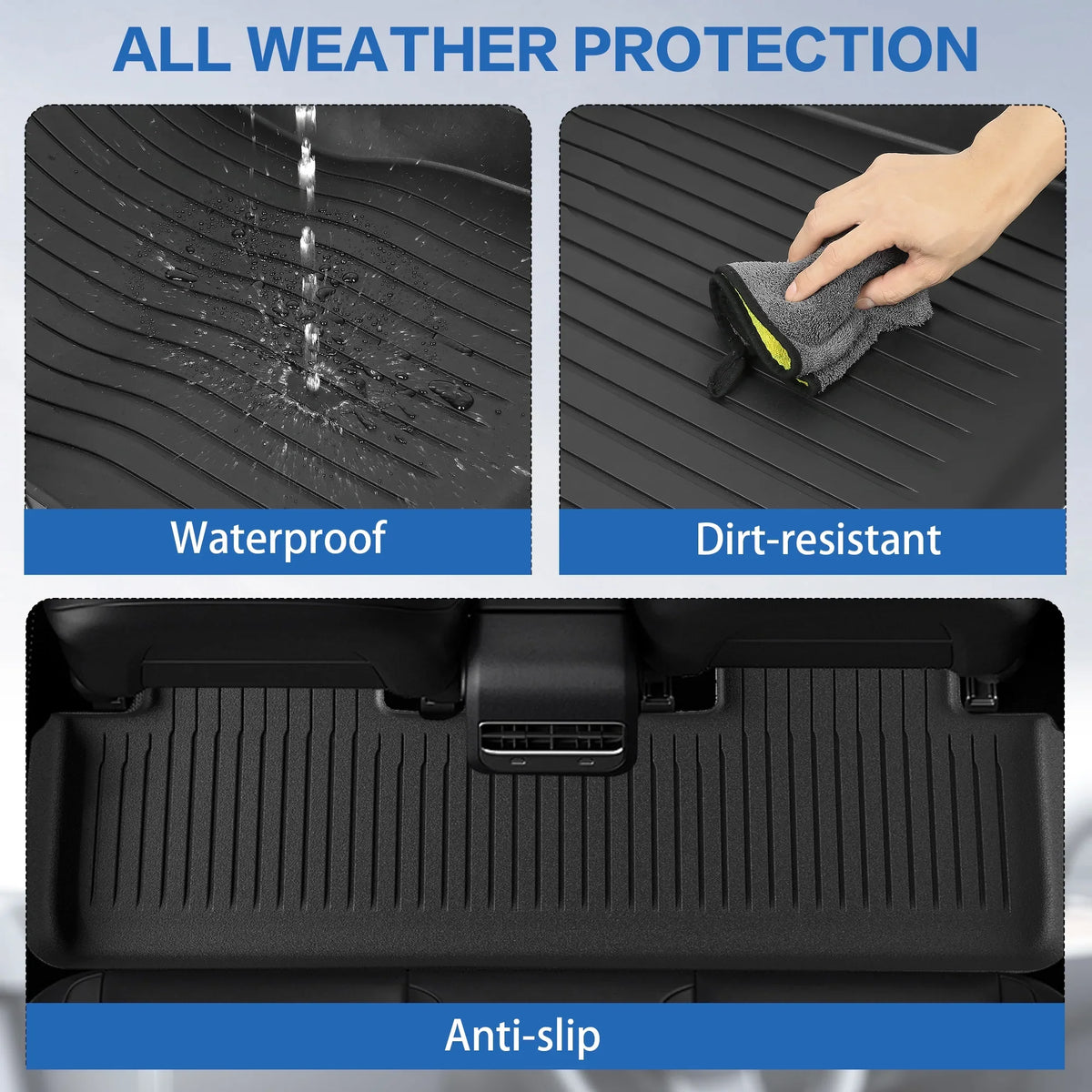 WEIZE Floor Mats Set for Tesla Model Y 2021-2023 2024, All Weather TPE Fluid Anti-Slip Front & Rear Trunk Mats Cargo Liners Accessories, Custom Fit for Tesla 5-Seater, Set of 6 Mats
