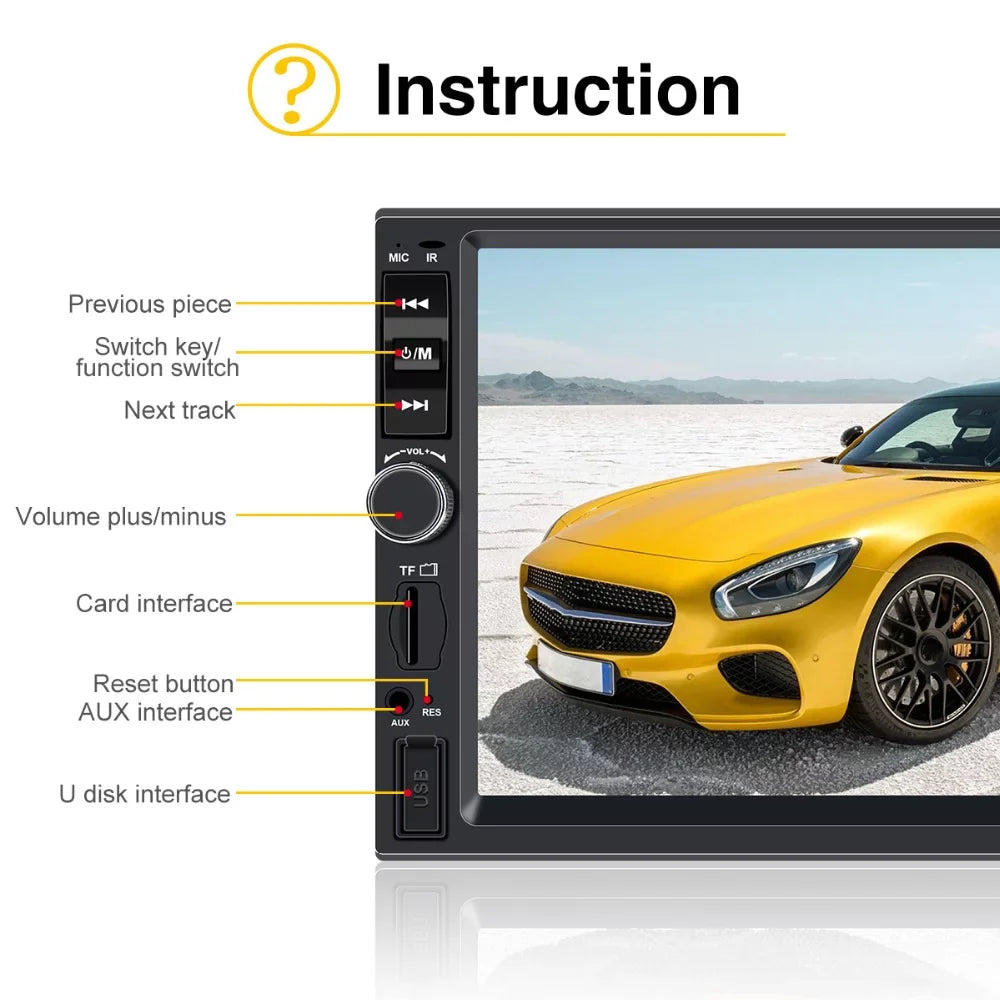 Polarlander Car Stereo Car Audio Double Din 7-inch HD Touch Display Car radio Player with Multimedia SD USB FM AUX MP5/4/3 mirror link function Bluetooth with 4LED backup camera