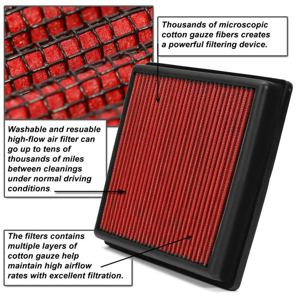 Teledu For 2013-2019 ATS CTS Camaro 2.0/2.5/3.6 Reusable Panel Air Filter Red