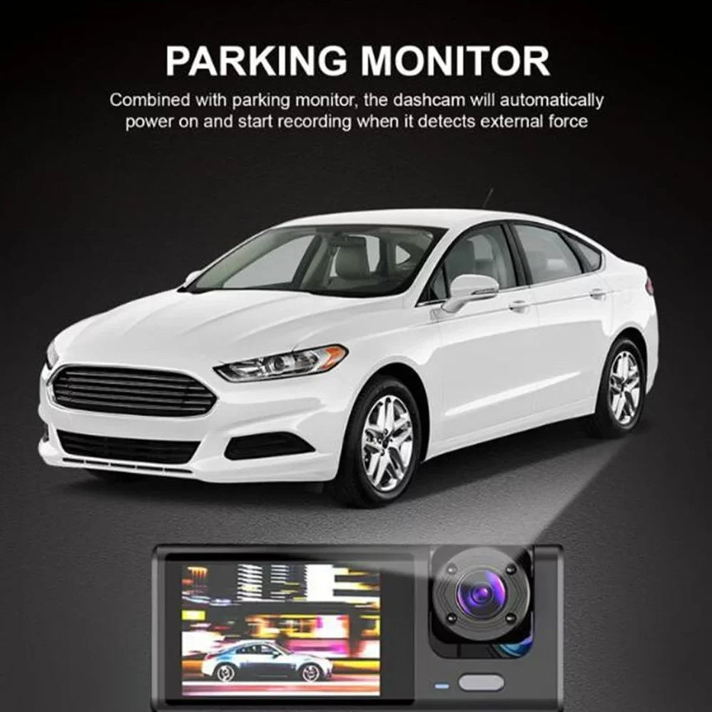 ALLTIMES 1080HD Car Dash Cam Recorder, 3 in 1 Cameras Front Interior Rear 2" HD IPS Display Monitor G-Sensor, Motion Detection, Loop Recording, with Car Charger and Video Cable