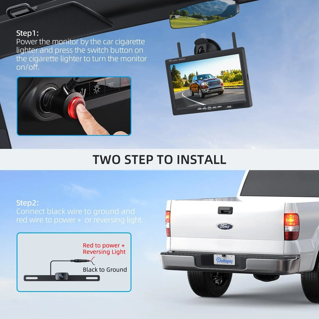 eRapta Wireless Backup Camera 1080P HD 7 Inch Monitor IP69 Liquid IR Night Vision for RV/Trailer/Truck/Van AWT7