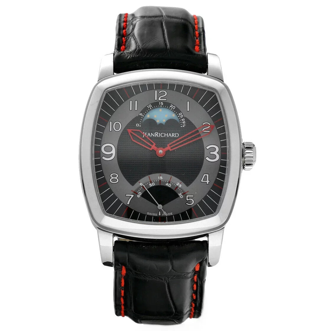 Jean Richard 46016 TV Monitor XL Moonphase Steel Leather Automatic Men's Watch