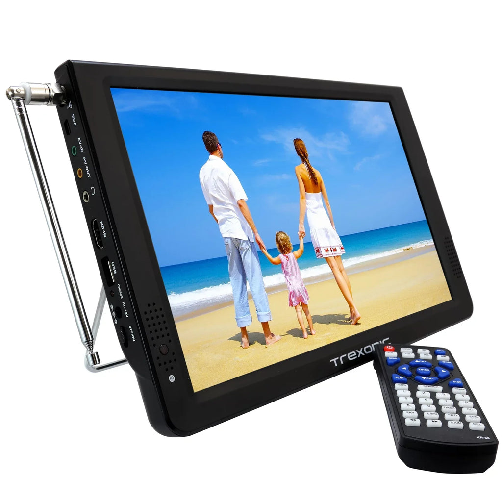 Reconditioned Trexonic Portable Monitor 12" LED TV With TF Slot, USB/Micro USB/ Headphone/AV Inputs And Built-in Digital Tuner