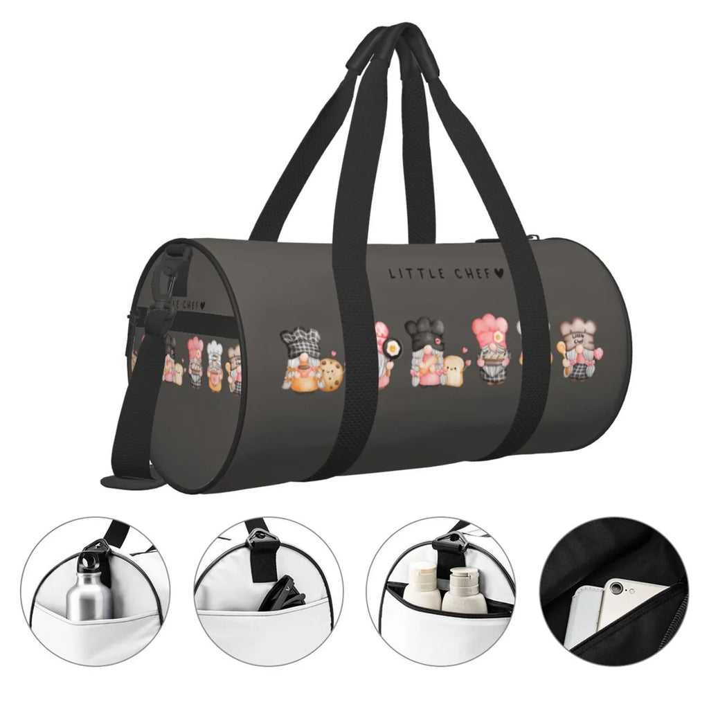 Coaee Baker Gnome Large Capacity Travel Luggage Bag Cylinder Gym Bag Liquid Sports Bag with Pocket and Compartment