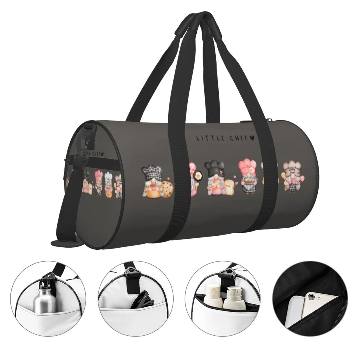 Coaee Baker Gnome Large Capacity Travel Luggage Bag Cylinder Gym Bag Liquid Sports Bag with Pocket and Compartment