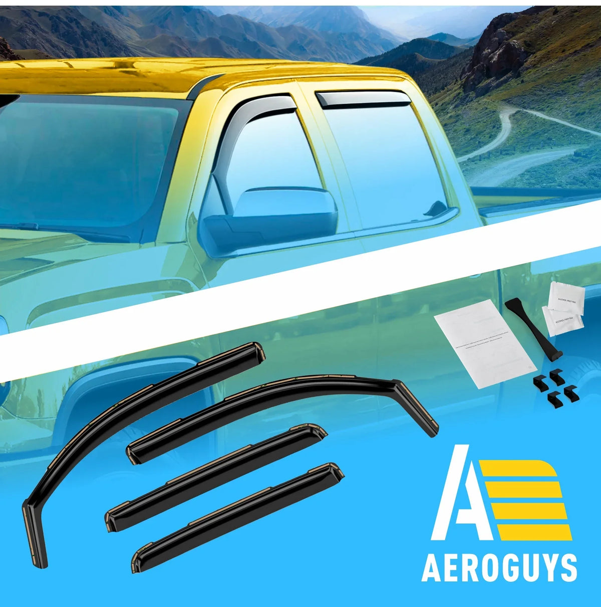 AEROGUYS In-Channel Window Deflectors Extra Sturdy Window Visors Rain Guards Fit for Chevrolet (Chevy) Silverado 1500 2014-2018 Crew Cab, Sun Visors, Wind Vent Visors, Truck Accessories -4pcs. AG0421