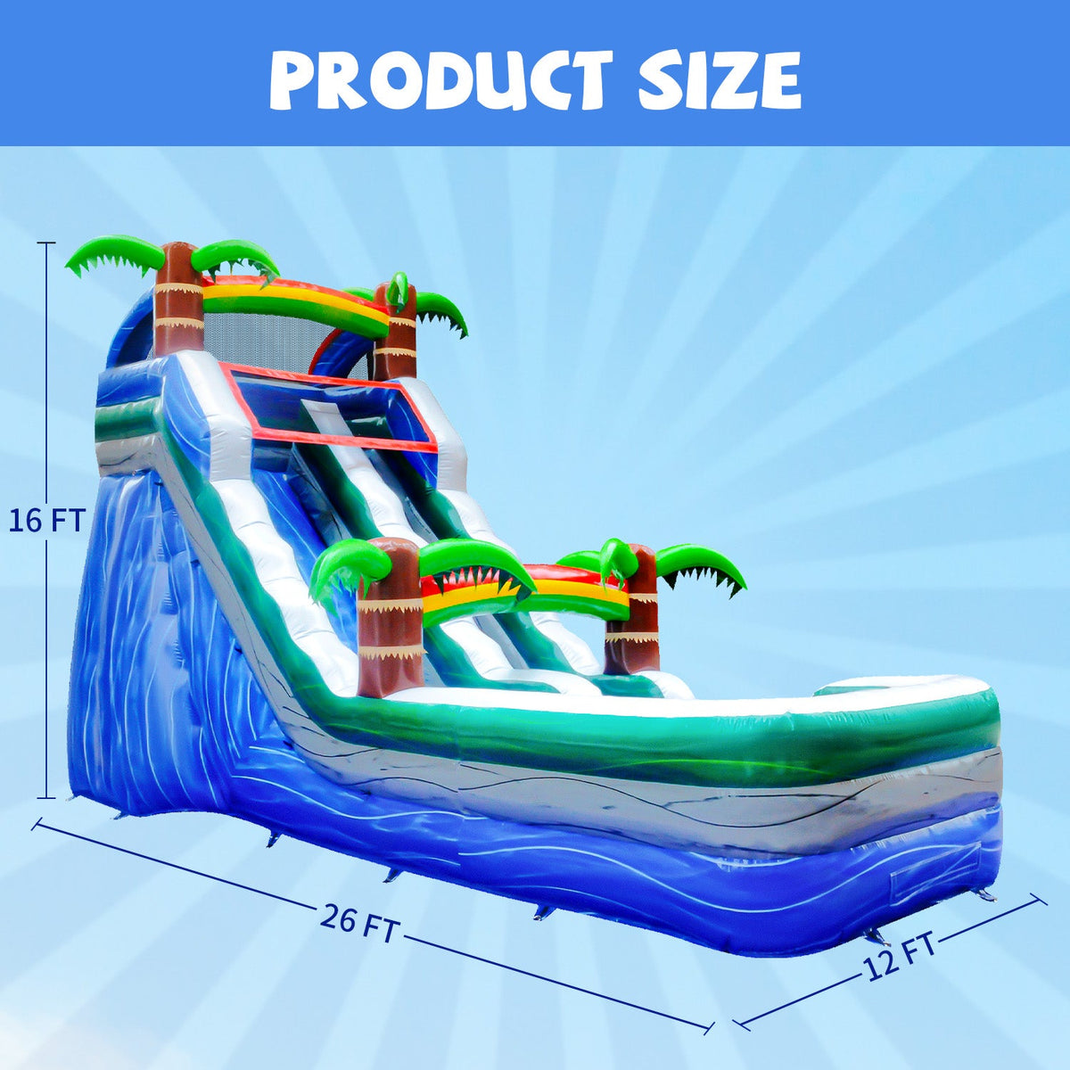 GOOSH 16 ft Palm Tree Inflatable Fluid Slide with Air Blower, Kids Blow Up Liquid Slide, Outdoor Commercial Liquid Slide-Climbing Wall, Slides & Splash Pool
