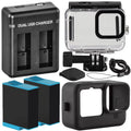 GoPro HERO9 HERO10 HERO11 Black Essential Action Accessory Bundle Includes: 2 Extra Batteries, Dual High Speed Charger, Fluid Housing, and Black Silicone Case