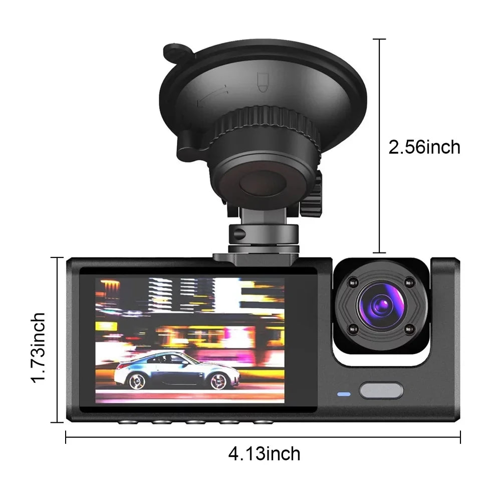 ALLTIMES 1080HD Car Dash Cam Recorder, 3 in 1 Cameras Front Interior Rear 2" HD IPS Display Monitor G-Sensor, Motion Detection, Loop Recording, with Car Charger and Video Cable