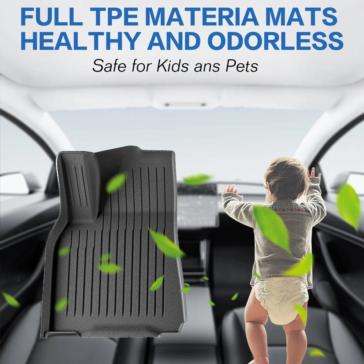 WEIZE Floor Mats Set for Tesla Model Y 2021-2023 2024, All Weather TPE Fluid Anti-Slip Front & Rear Trunk Mats Cargo Liners Accessories, Custom Fit for Tesla 5-Seater, Set of 6 Mats