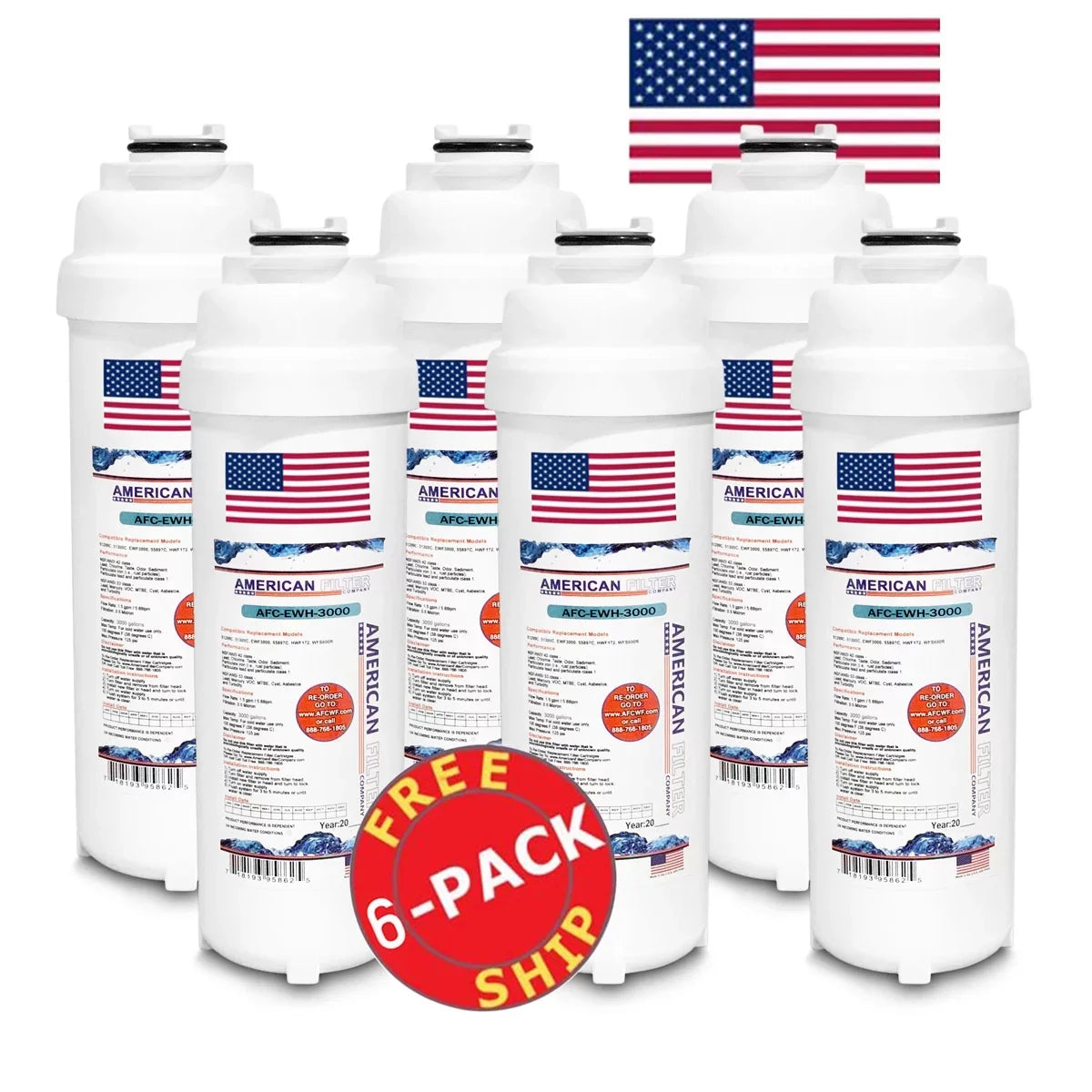 AFC Brand , Liquid Filter , Model # AFC-EWH-3000 , Compatible with HACG8SS-NF - 6 Filters - Made in U.S.A.