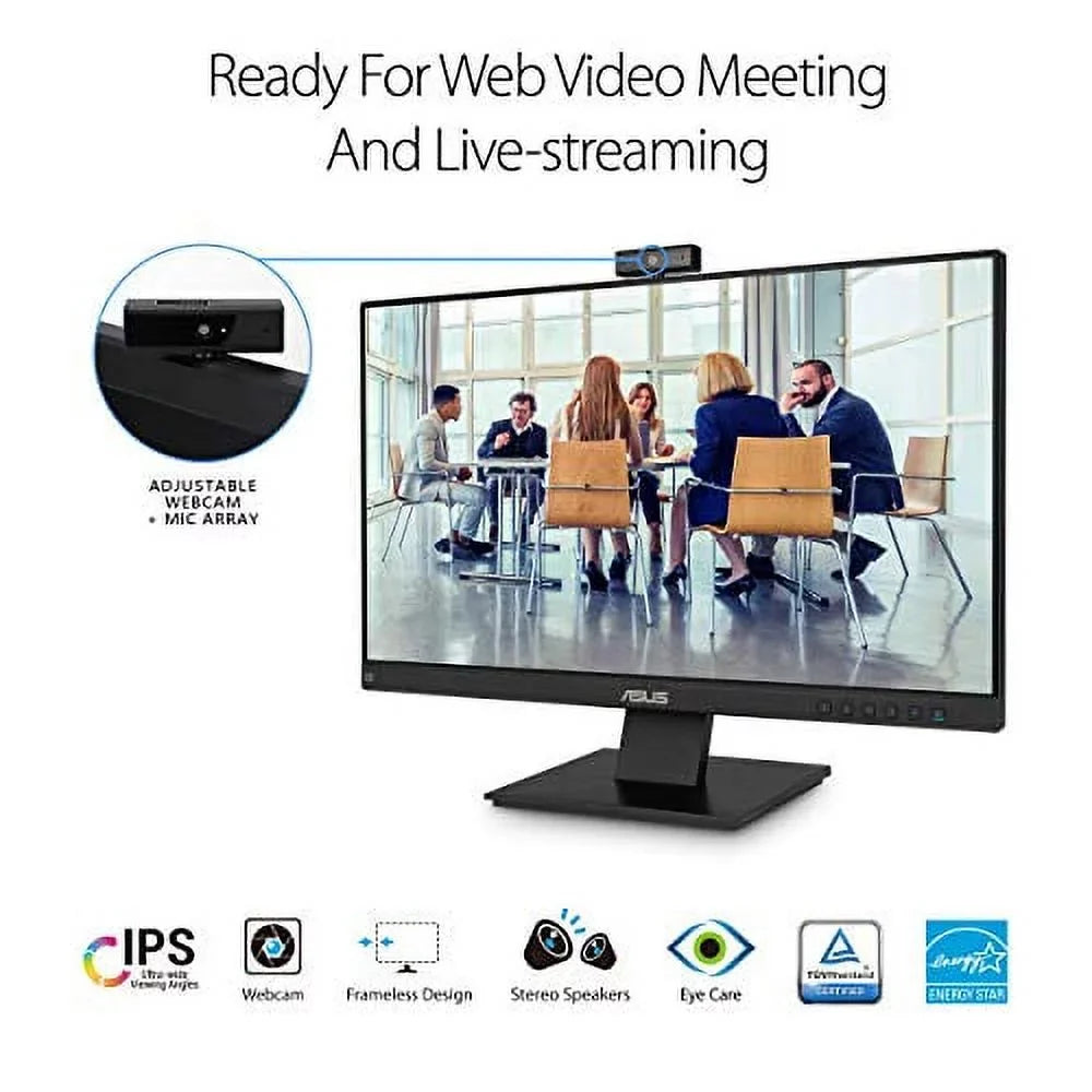 BE24EQK 23.8" Business Monitor with Webcam, 1080P Full HD IPS, Eye Care, DisplayPort HDMI, Frameless, Built-in Adjustable 2MP Webcam, Mic Array, Stereo Speaker, Video Conference