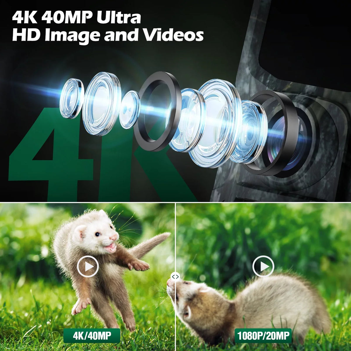 TOGUARD 4K 40MP Trail Camera, Game Deer Hunting Camera with Night Vision Fluid IP66 0.1s Trigger Time Latest Sensor Motion 120° Wide Angel Time-Lapse for Wildlife Monitor Trail Cam with SD Card