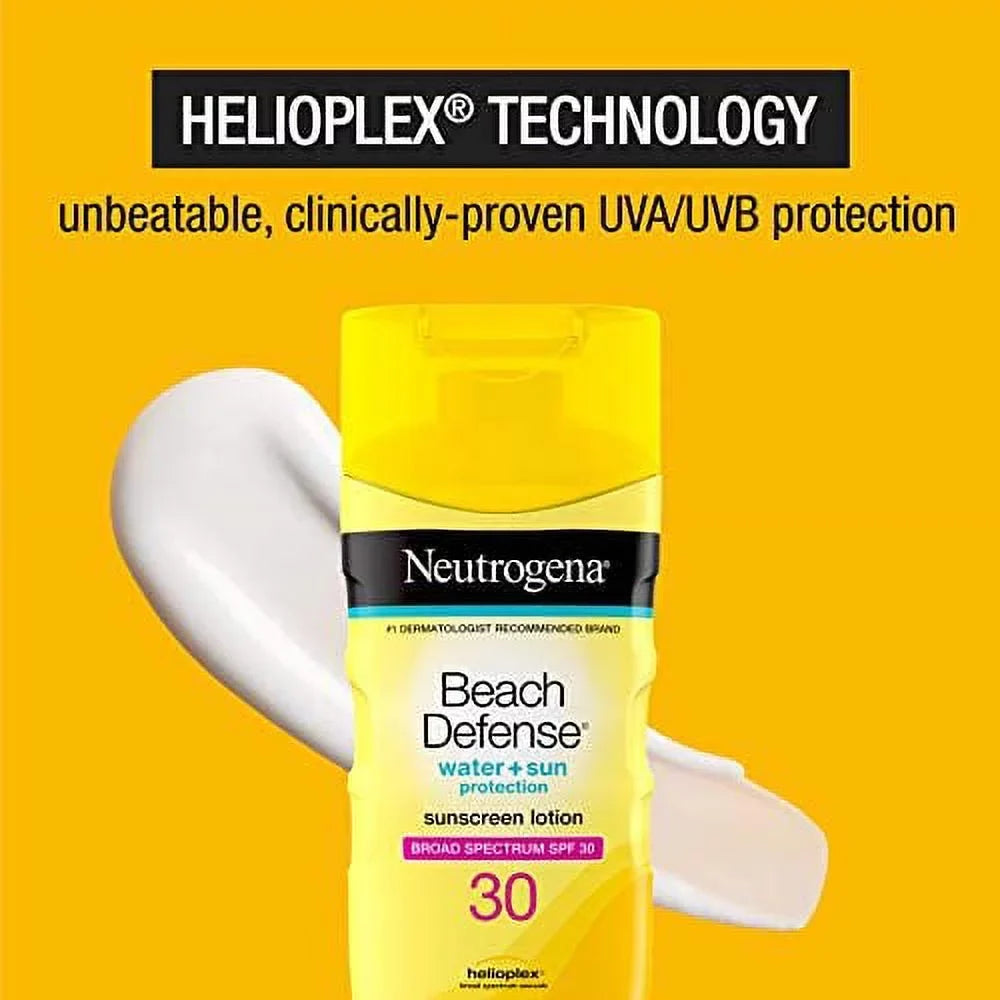 Neutrogena Beach Defense Fluid Resistant Monitor Body Lotion with Broad Spectrum SPF 30, Oil-Free and Fast-Absorbing, 6.7 oz